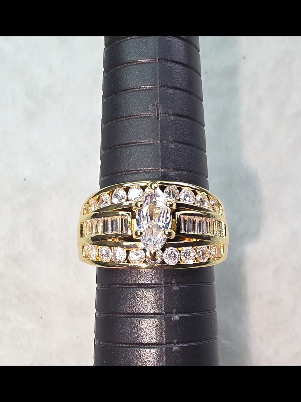 Gold Marquise Center Ring with Moissanite Stones - Sz 12